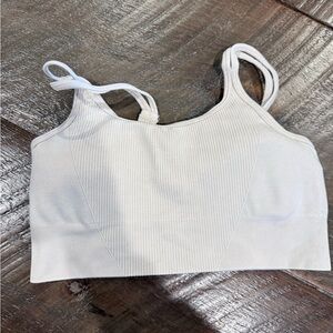 Yogalicious Cream Ribbed Double Strap Bra